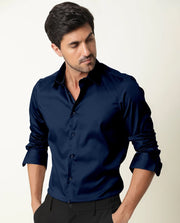 Navy Blue Premium Giza Satin Cotton Full Sleeve Shirt For Men - Givuil